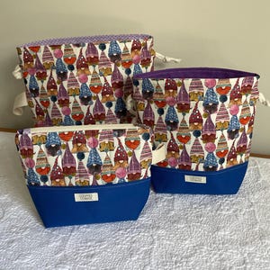 Winter Gnomes Knitting Crichet Project Bag: Quilted Cotton Pouch, Choice of Sizing Available