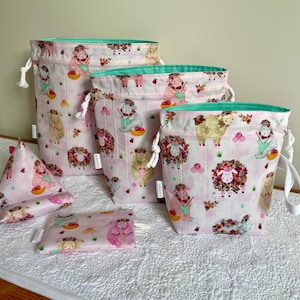 Sheep Knitting Crochet Project Bag: Quilted Cotton Drawstring Pouch, Choice of Sizing Available Device Prop