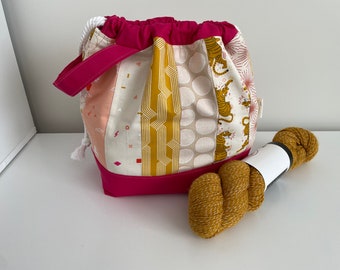 Large Drawstring Knitting Project Bag, Crochet Project Bag, Quilted Bag,  Sweater Project Bag