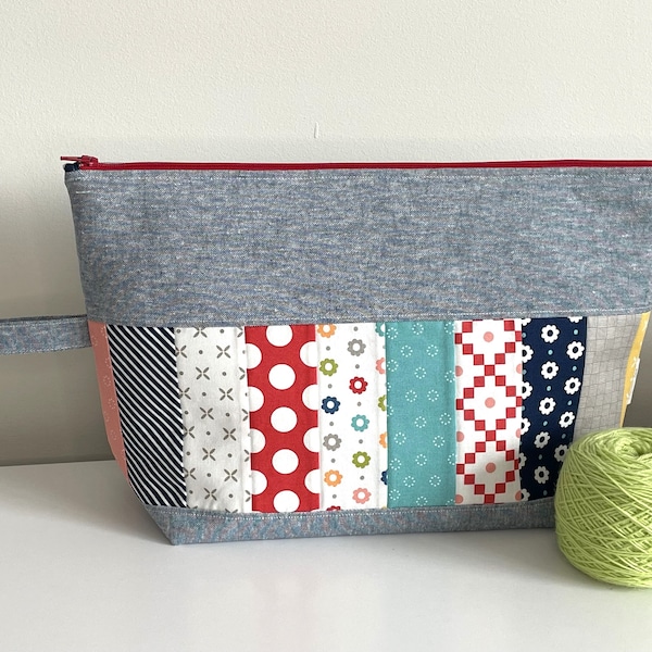 Large Knitting Project Bag, Crochet Project Bag, Quilted Bag, Zipper Bag, Sweater Project Bag, Tote