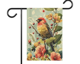 Cardinal and Botanical Garden Flag | House Banner, Floral Bird Outdoor Decor