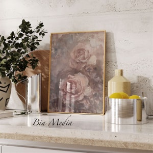 Printable Vintage Muted Rose Painting, Rose Oil Painting, Abstract, Rose Flower, Flower Painting, Vintage Rose Abstract Art Digital Download