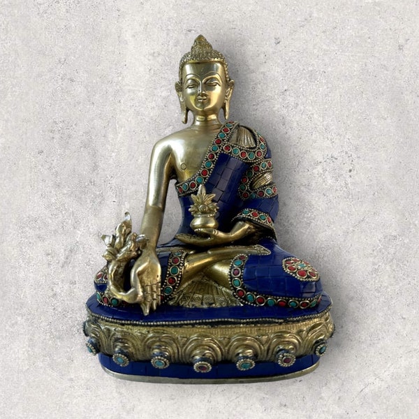 Lapis gold gilded Medicine Buddha statue