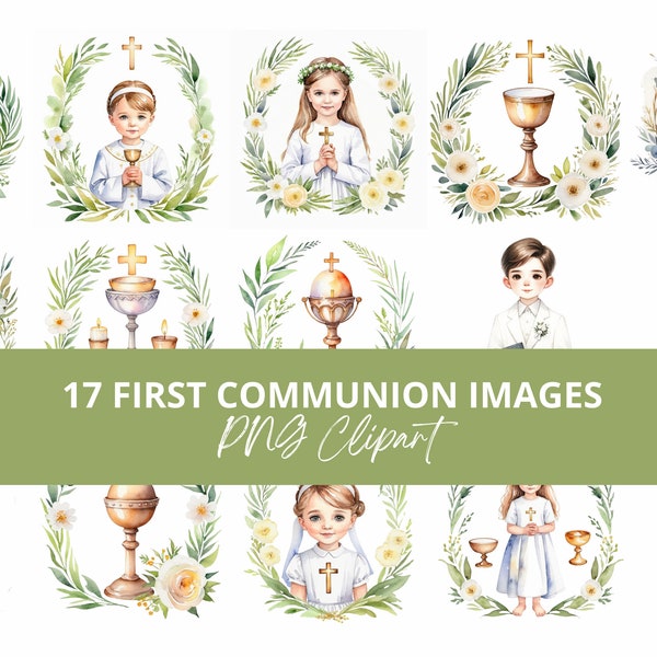Elegant First Communion Clipart Set, 17 PNG Images, Religious Event Illustrations, Digital Download, Perfect for Invitations and Decor