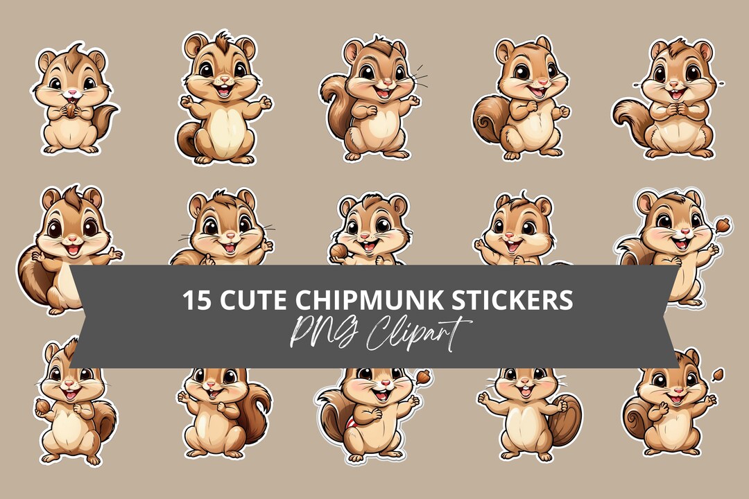 Chipmunk Sticker 15 Cheery Chipmunk Stickers, Forest Animal Clipart, Chipmunk PNG ...