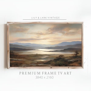 Samsung Frame TV Art Living Room Vintage Art Frame TV Scottish Vista Highlands Sunset Scotland Neutral Tone Landscape Antique Painting |TV17