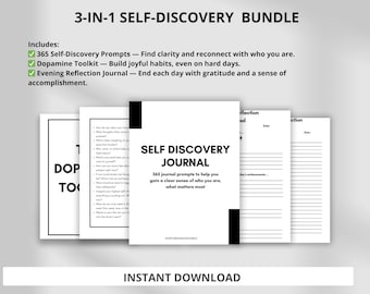 365 Self-Discovery Journal Prompts, 365 daily journal prompts printable, Journal, Personal Growth Journal, Yearly Journal