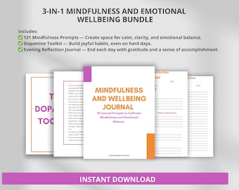 121 Mindfulness and Emotional Wellbeing Journal Prompts, Self-Discovery Journaling Prompts, List of Journal Prompts, Instant Download PDF