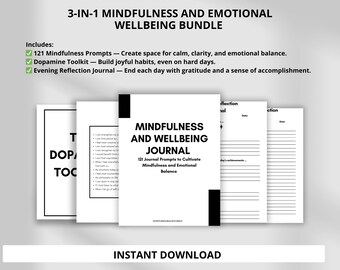 121 Mindfulness and Emotional Wellbeing Journal Prompts, Self-Discovery Journaling Prompts, List of Journal Prompts, Instant Download PDF