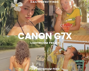 May include: A collage of four images featuring women in various settings. The text "DAILYPRESETFINDS", "CANON G7X", "LIGHTROOM PRESET", and "FOR INSTAGRAM FEED" are overlaid on the images. The images have a warm, bright aesthetic.