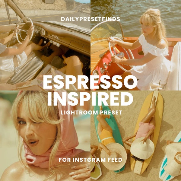 Espresso inspired Preset Lightroom by Sabrina Carpenter Filter Retro Vintage Filter look Film Presets Orange and Teal Expresso film filter