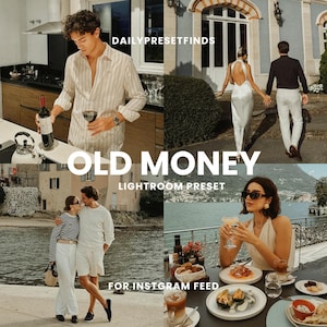 オールドマネーLightroomプリセットインフルエンサーブロガーのための高級美的フィルター、ヴィンテージ写真編集フィルター、温かみのあるトーン編集、上品な外観