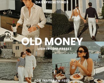 Ajustes preestablecidos de Lightroom con dinero antiguo: filtros estéticos de lujo para blogueros influencers, filtros de edición de fotos vintage, edición de tonos cálidos, aspecto elegante