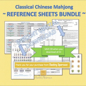 PACCHETTO BUNDLE! - Schede di riferimento del Mahjong cinese classico - TUTTI i 5 articoli