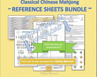 BUNDLE PACK! - Classical Chinese Mahjong Reference Sheets - 5 Most Popular Items