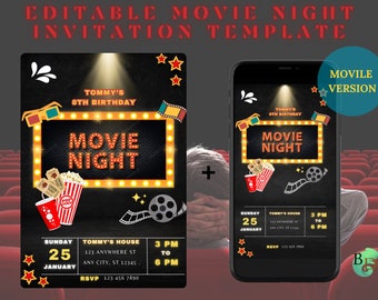 Editable Movie Night Invitation Template - Celebrate with an Unforgettable Movie Night with friends or family Instant Download