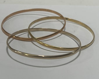 18k solid TRI Color Bangle Bracelet size 65mm