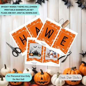 Happy Halloween Banner, Halloween Decorations, Garland, Flags, Spooky, Digital Download, Printable Banner, Halloween Party Decor
