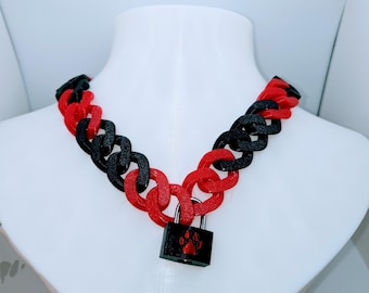 Custom Designed 3D Printed Cuban Chain Necklace/Collar with Matching Padlock – Colorful, Personalized, Durable, & Stylish