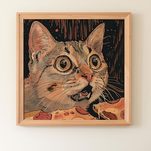 Pizza Cat Wall Art Print | Funny Cat Poster | Cute Illustration | Cat Lover Gift | Digital Download | Featured Picture Only