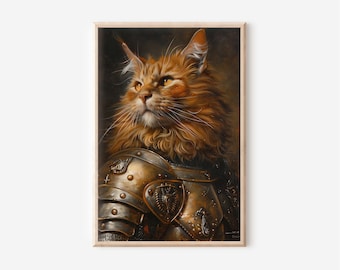 Cat Knight Art Print | Funny Pet Portrait (Instant Download)