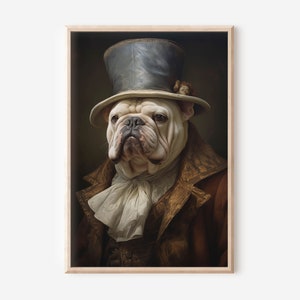 Dog Wall Art Bulldog Portrait Print Instant Download Art Regal Dog Art Gift For Bulldog Owner Dog Lover Print Home Decor Funny Dog Print