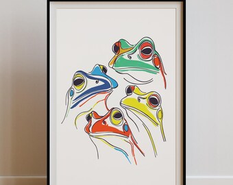 Retro Frog Art Print, Matisse Bold Line Drawing, Unique Abstract Painted Frog Print,Eclectic Modern Decor,Living Room Maximalist Kitchen