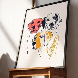 Minimal Labrador Wall Art, Retro Abstract Dog Print,Matisse Bold Line Drawing,Eclectic Maximalist Decor,Mid Century Modern Kids Room Nursery