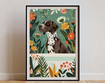 German Shorthaired Pointer Wall Art, GSP Mom Owner Gift, Boho Jungle Print, Maximalist Botanical Decor, Eclectic Tropical Poster, DIGITAL