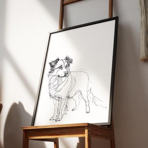 Australian Shepherd Art Print, Aussie Dog Minimal One Line Drawing Poster,Ugly Bad Pet Portrait,Mid-Century Modern Decor,Aussie Dog Gift Mom