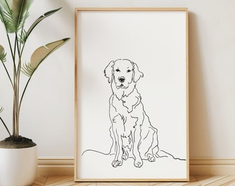 Golden Retriever Wall Art Print, Ugly Cute Badly Drawn Pet Portrait, Minimal Line Drawing Poster, Mid-Century Modern, Gift Dog Owner DIGITAL