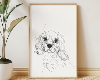 Cavalier King Charles Spaniel Wall Art Print, Minimal Line Drawing Poster, Mid-Century Modern Décor, Bad Pet Portrait, Gift Owner DIGITAL