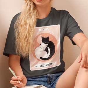 Camiseta con carta del tarot de gato, camiseta del tarot para amantes, camiseta de gato, camiseta gráfica con meme de gato, camiseta unisex de anime kawaii linda bohemia, regalo a juego para parejas dueñas de gatos