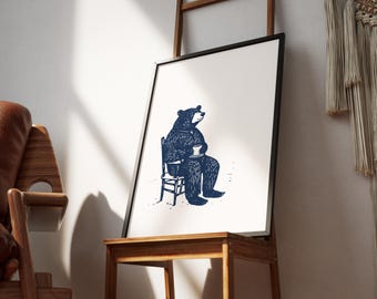 風変わりなクマのコーヒーアートプリント、かわいいクマの絵、レトロな