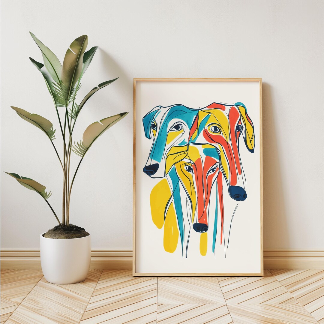 Retro Greyhounds Art Print,abstract Dog Artwork,matisse Line Drawing ...