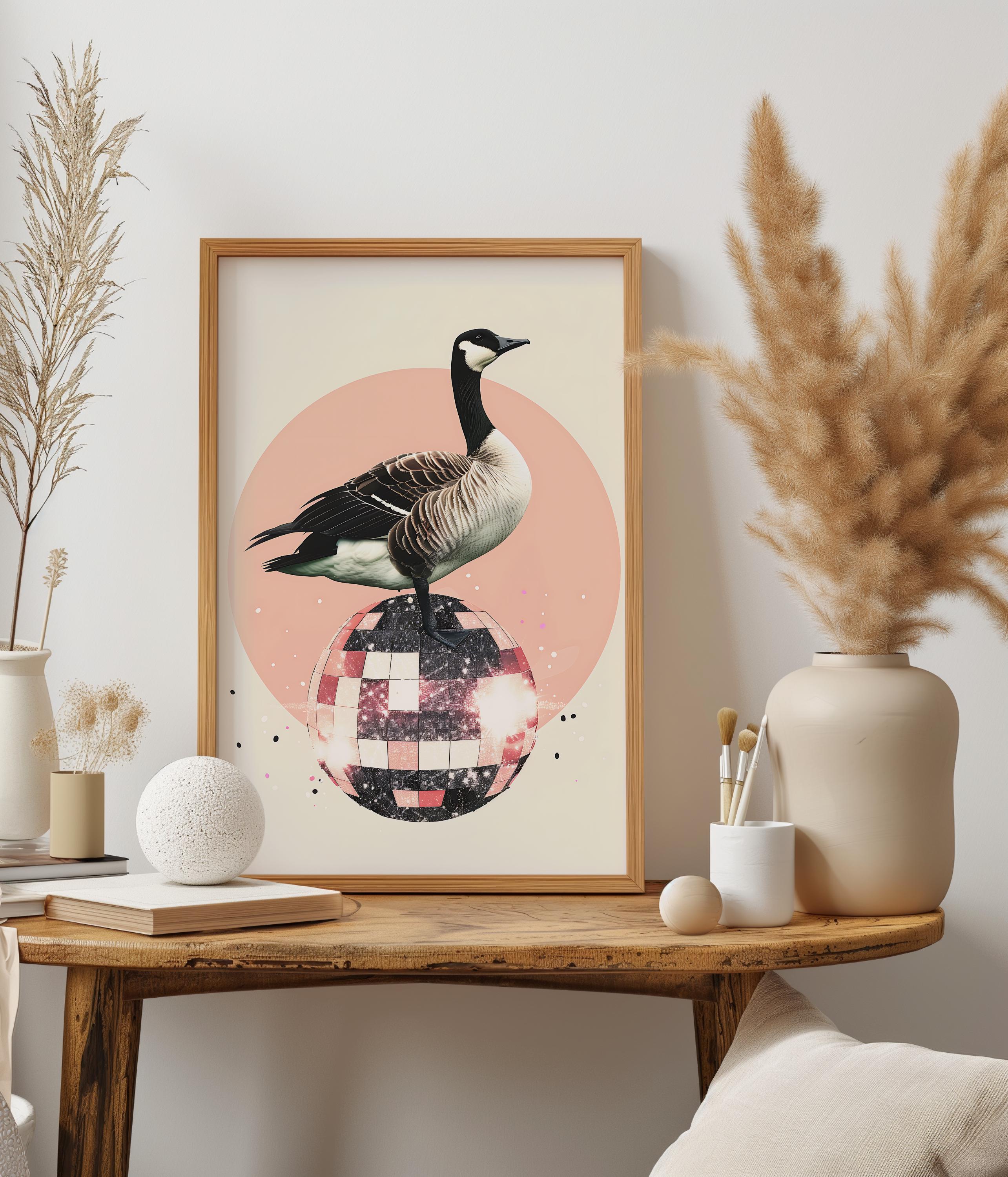 Retro Goose Wall Art, Disco 70s Duck Print,vintage Collage Silly Goose ...