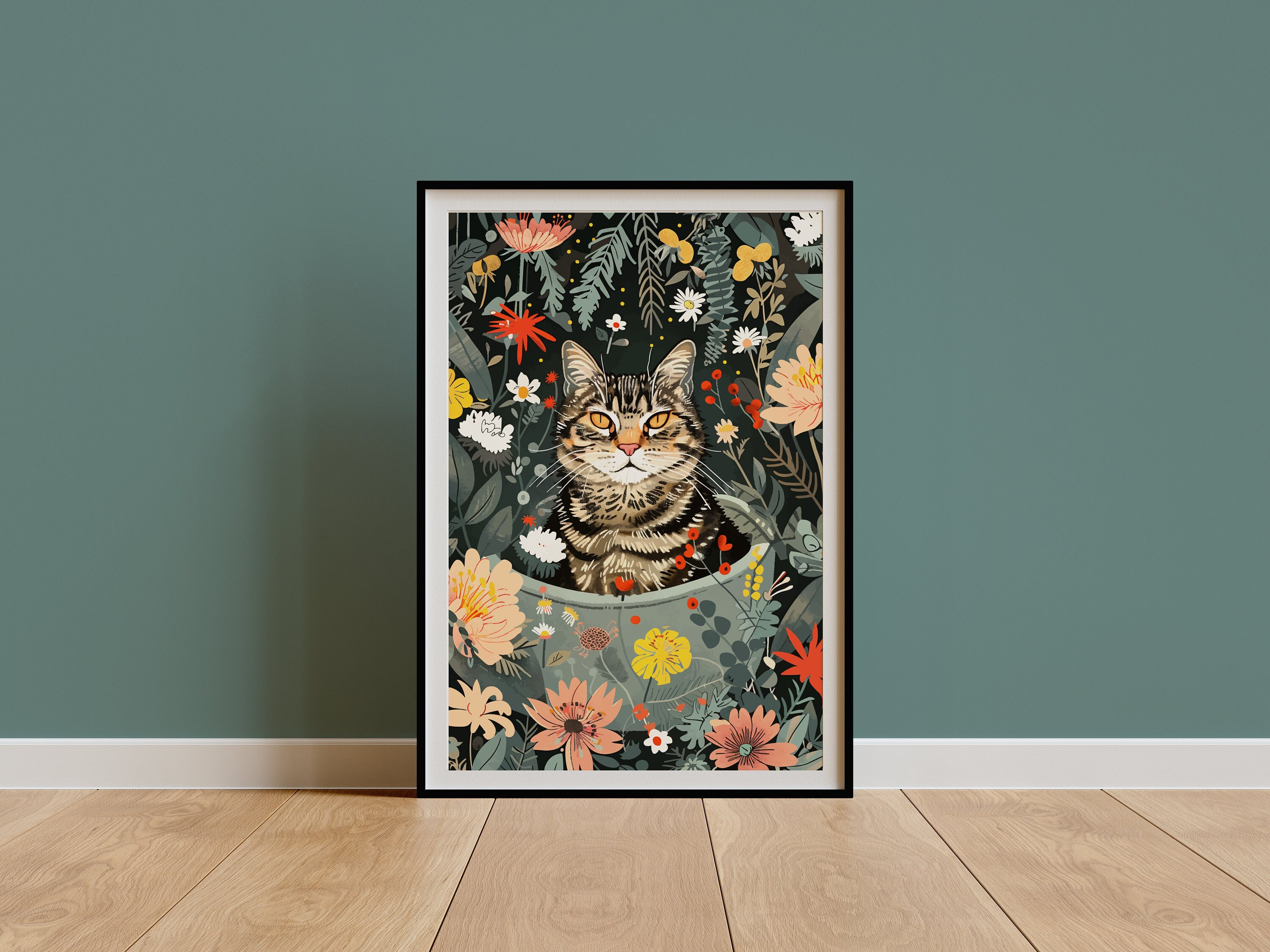 Tabby Cat Wall Art - DIGITAL DOWNLOAD, Boho Kitten Jungle Bathtub Print ...