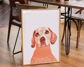 Quirky Beagle Dog Art, Retro Linocut Dog Wall Art,Beagle Artwork,Vintage Poster,Boho Eclectic Minimal Decor,Beagle Owner Mom Gift