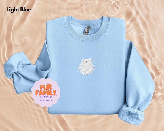 Women Graphic Cat Embroidery Crewneck Sweatshirts With Cat Funny Claws