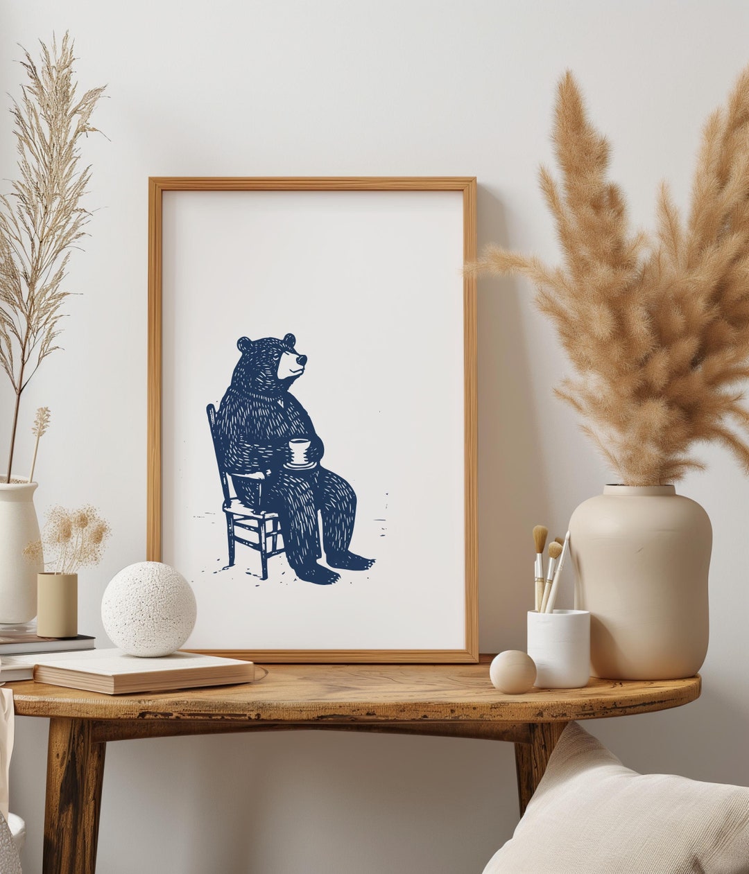 風変わりなクマのコーヒーアートプリント、かわいいクマの絵、レトロな