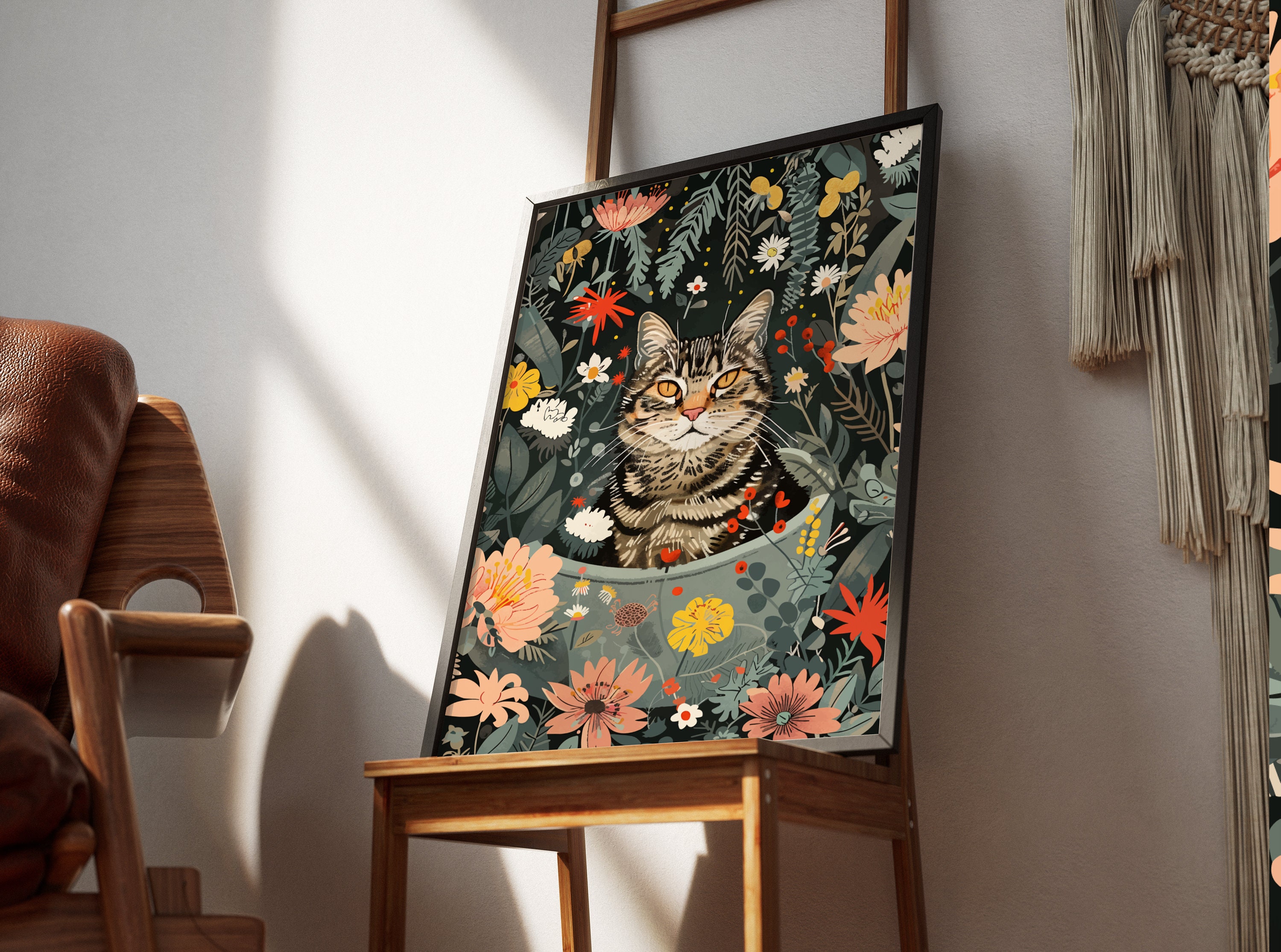 Tabby Cat Wall Art - DIGITAL DOWNLOAD, Boho Kitten Jungle Bathtub Print ...