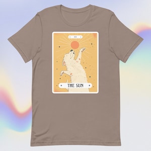 Camiseta con carta del tarot de perro, camiseta del tarot del sol, camiseta gráfica con meme de perro lindo, camiseta unisex de gran tamaño hippie boho, perro feliz celestial mágico, regalo para mamá y papá de perro