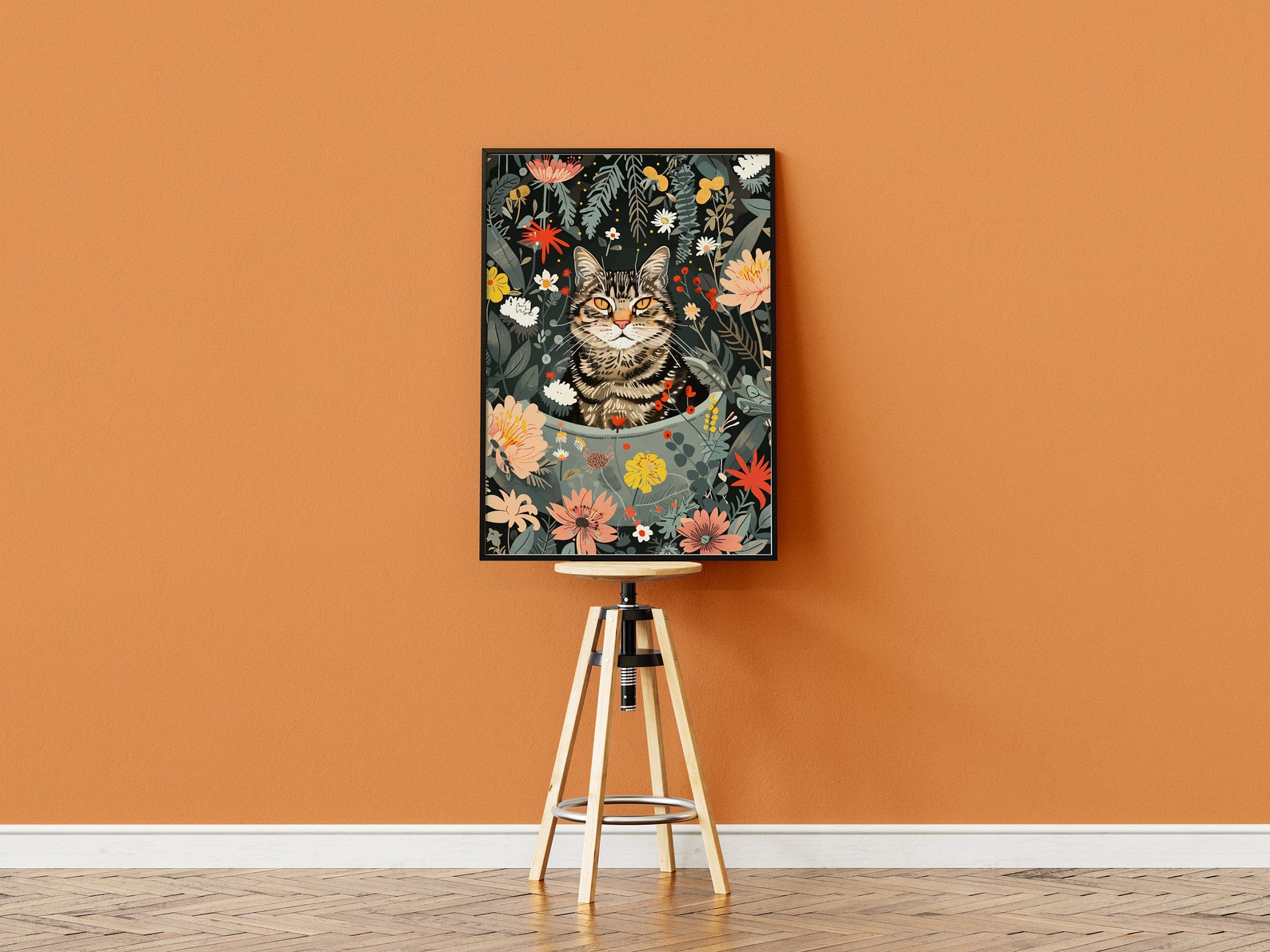 Tabby Cat Wall Art - DIGITAL DOWNLOAD, Boho Kitten Jungle Bathtub Print ...