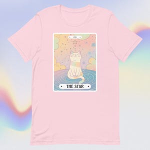 Camiseta con carta de tarot de gato, camiseta con tarot de estrella, linda camiseta con gráfico de meme de gato, ropa de anime de gato, camiseta unisex de bruja espiritual retro bohemia, regalo para mamá de gato lunar