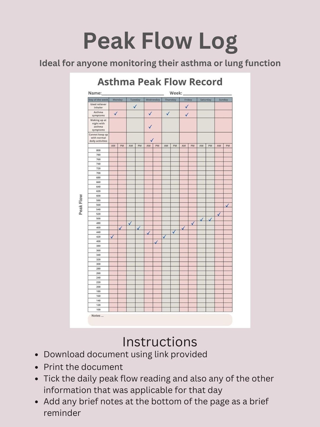 Asthma Peak Flow Tracker | Chart Compare Peak Flow| Monitor Lung ...