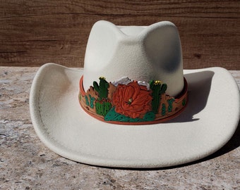 Leather Cactus Flower cowboy hatband