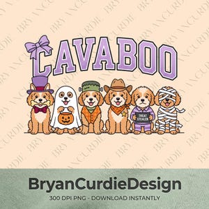 Cavaboo PNG Design, Cute Halloween Cavapoo Dog Sublimation Art, Spooky Season Puppy Lovers Clipart, Instant Digital Download File