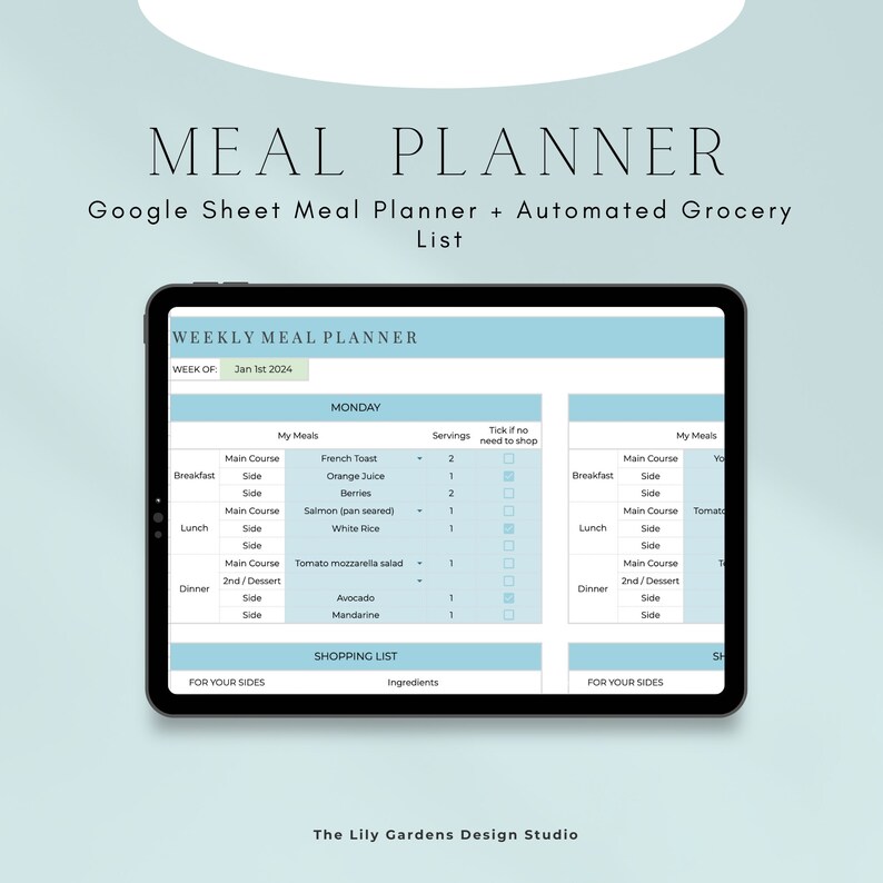 Google Sheets Weekly Meal Planner and Grocery Store List Template ...
