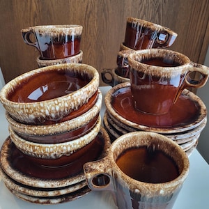 Vintage, Rare Hull Mccoy Brown Drip Glaze, Mug, Gravy Boat, Bowl