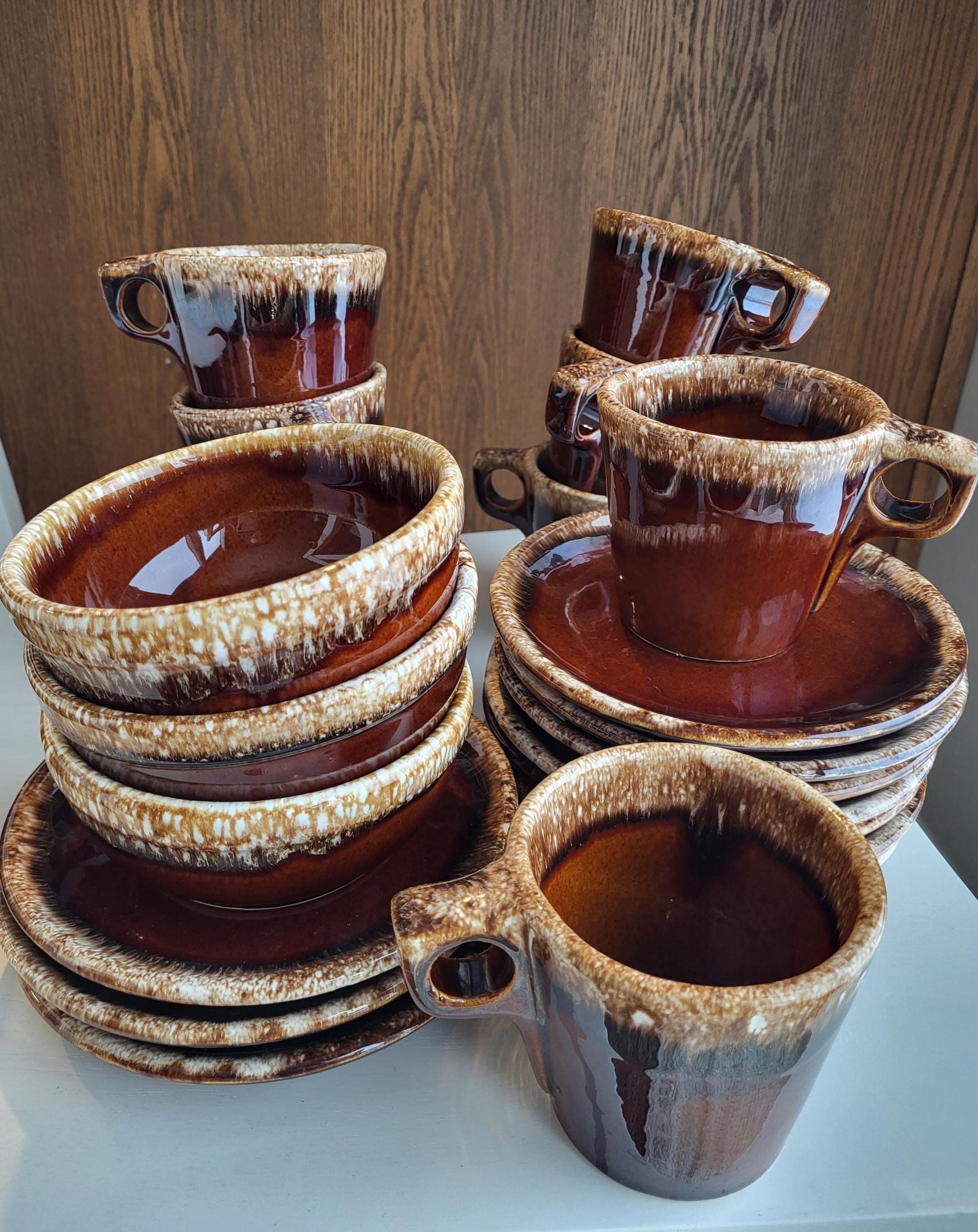 Vintage, Rare Hull Mccoy Brown Drip Glaze, Mug, Gravy Boat, Bowl